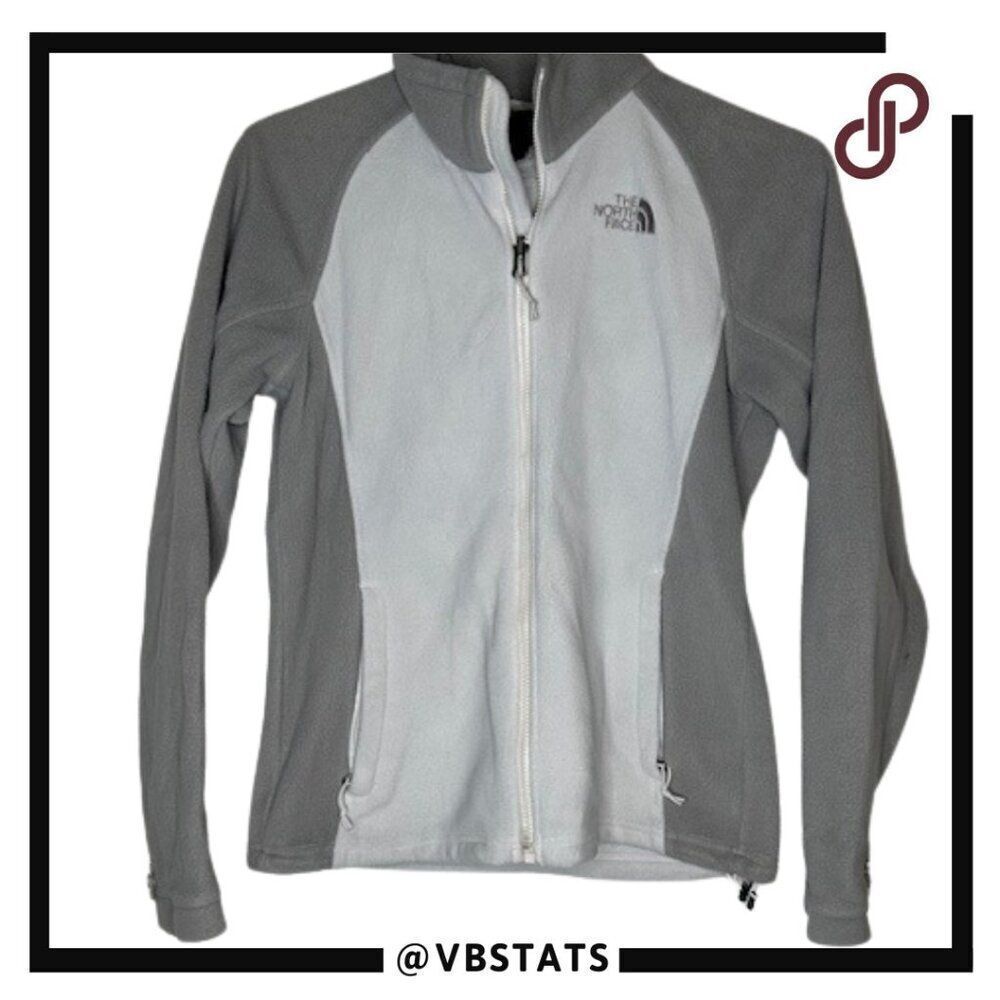 The North Face Women's Gray and White Full‎ Zip Fleece Jacket in Size Medium
